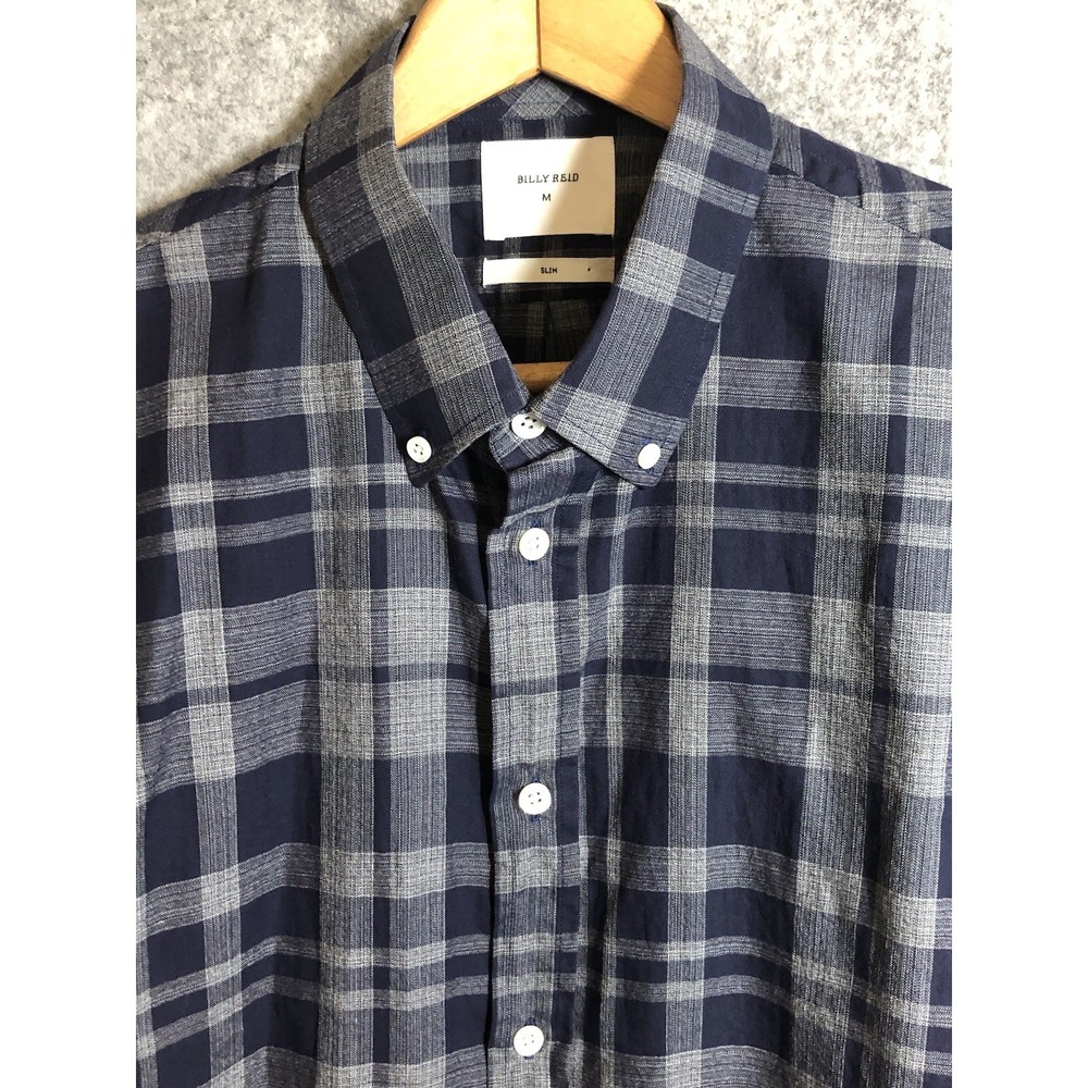 Billy Reid Shirt Mens Medium Blue Check Slim Fit Career Casual Classic Italy